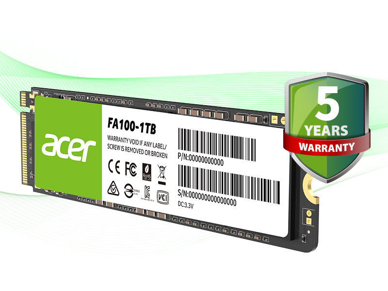 Acer FA100 SSD 5-Year limited warranty