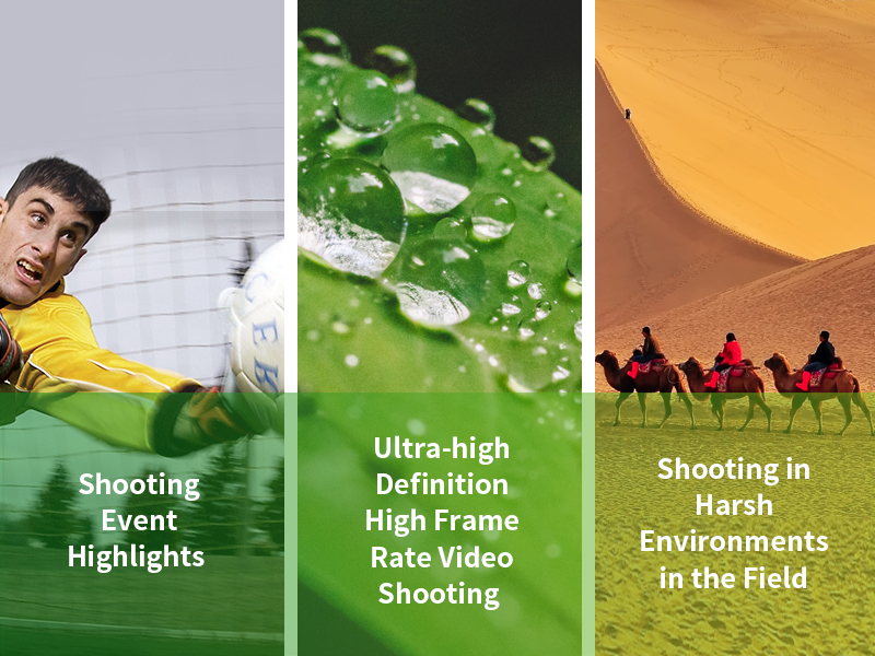 Shoot events with the CF100 and ultra-high definition (UHD) high frame rate video shooting-- even in harsh environments