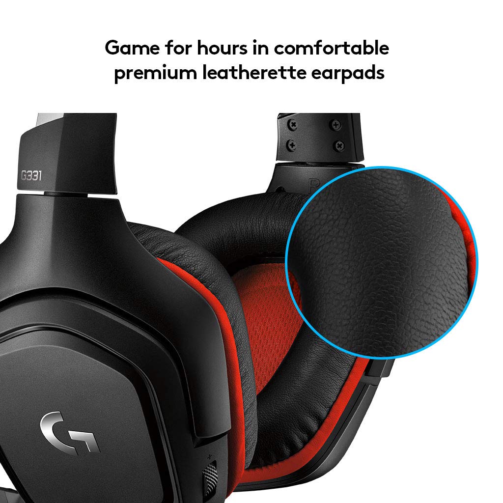 Logitech G 331 Wired Over Ear Gaming Headphones, 50 mm Audio Drivers, Rotating Leatherette Ear Cups, 3.5 mm Audio Jack, with mic, Lightweight for PC, Mac, Xbox One, PS4, Nintendo Switch -