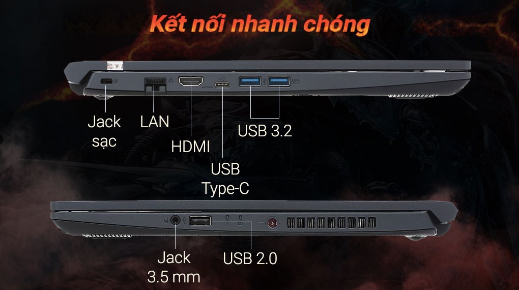 Acer Aspire 7 Gaming A715 75G 58U4 i5 10300H (NH.Q97SV.004 - Cổng kết nối