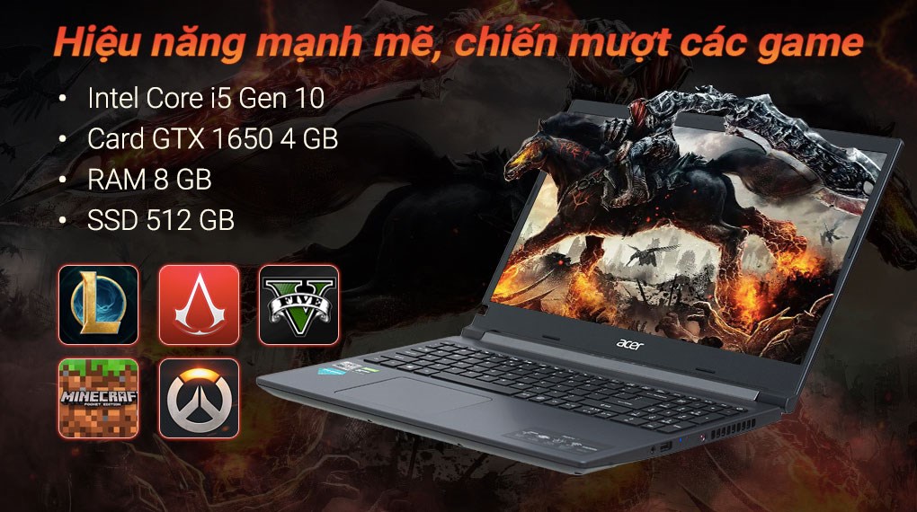 Acer Aspire 7 Gaming A715 75G 58U4 i5 10300H (NH.Q97SV.004) - Hiệu năng ấn tượng