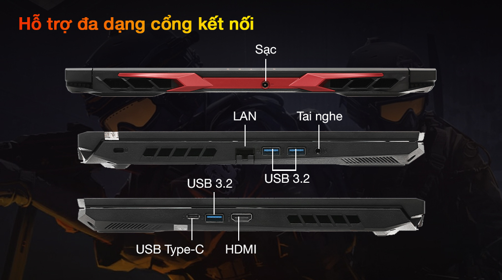 Acer Nitro 5 Gaming AN515 57 71VV i7 11800H (NH.QENSV.005) - Cổng kết nối